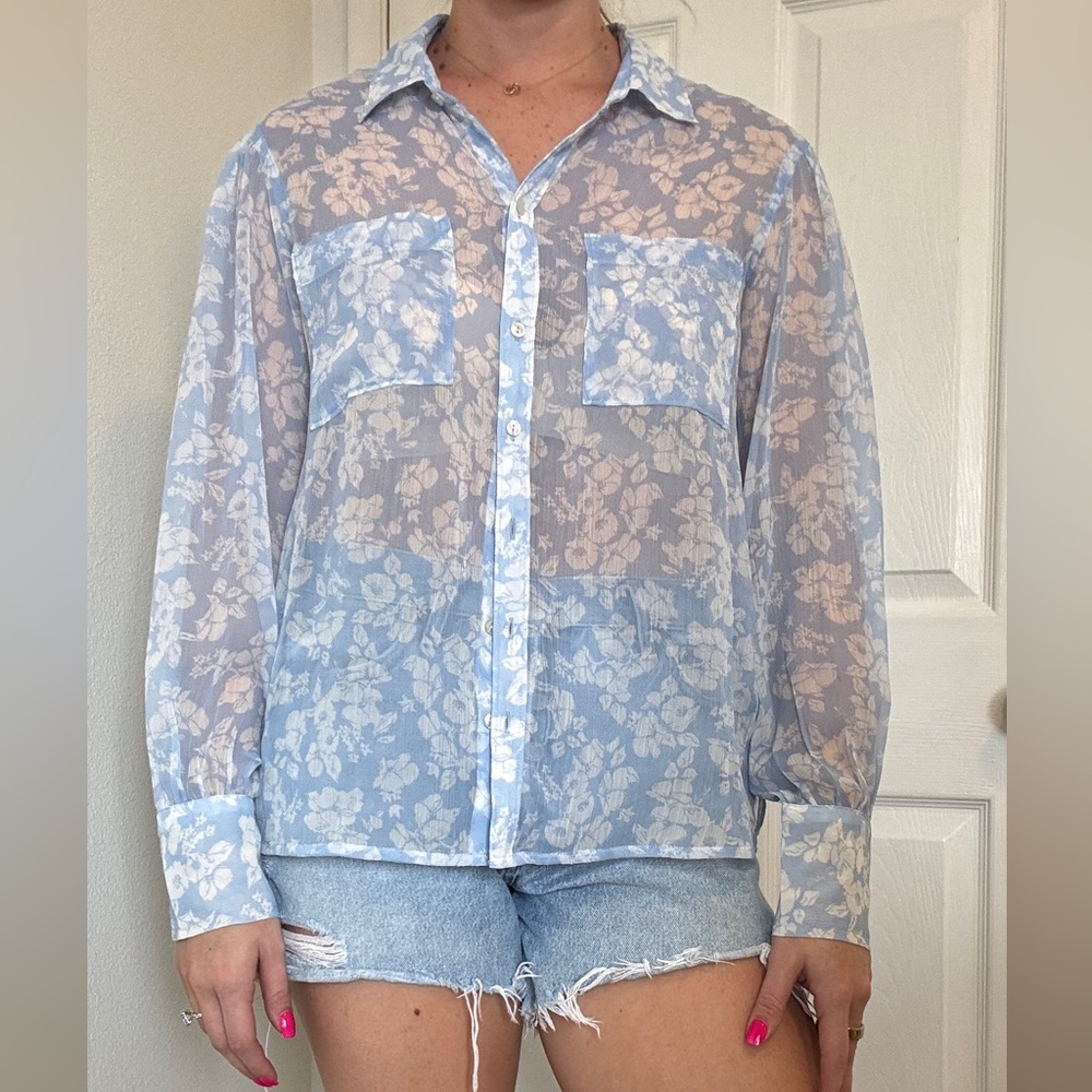 Abercrombie Floral Sheer Button-Up Blouse